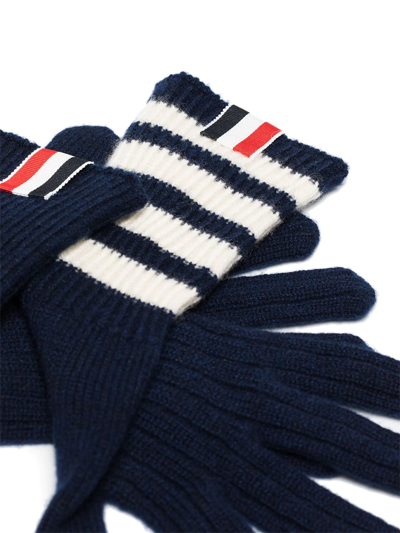 Thom Browne Cashmere Rib Gloves With 4 Bar Navy In Blue