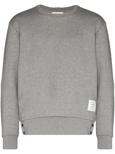 Thom Browne Cotton Jersey Sweatshirt W/ Knit Stripe In Grey
