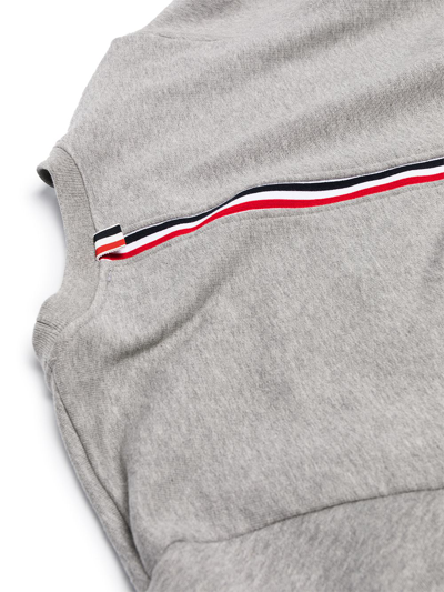 Thom Browne Cotton Jersey Sweatshirt W/ Knit Stripe In Grey