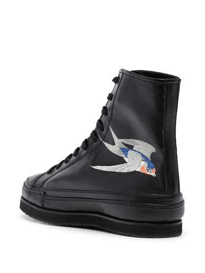 Shop Yohji Yamamoto Bird-print High-top Sneakers In Black