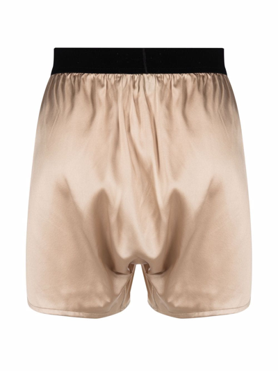 Shop Tom Ford Logo-waist Silk Boxers In Neutrals