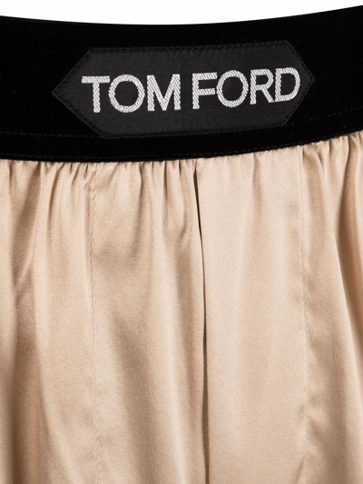 Shop Tom Ford Logo-waist Silk Boxers In Neutrals