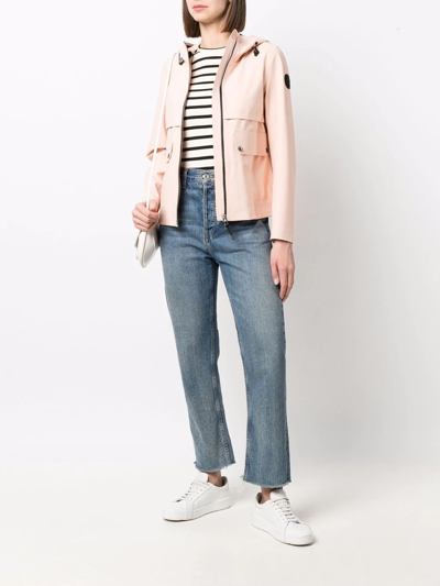 Woolrich Logo-patch Hooded Zip-front Jacket In Pink