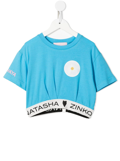 Shop Natasha Zinko Cropped Floral-print T-shirt In Blue