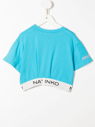 Shop Natasha Zinko Cropped Floral-print T-shirt In Blue