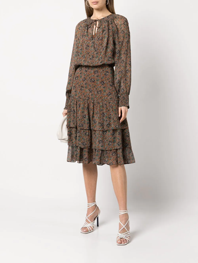 Veronica Beard Tunis Floral-print Midi Dress In Brown