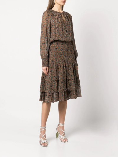 Veronica Beard Tunis Floral-print Midi Dress In Brown