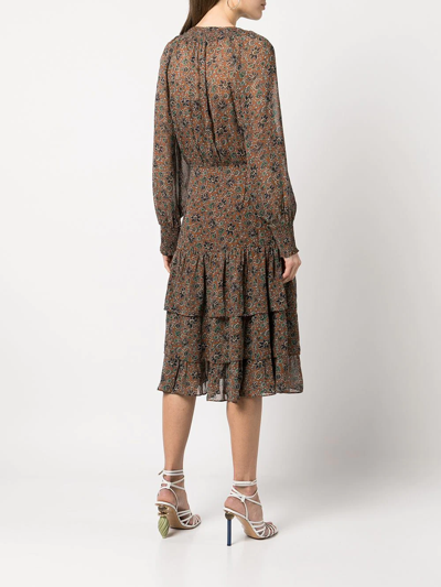 Veronica Beard Tunis Floral-print Midi Dress In Brown