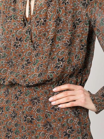 Veronica Beard Tunis Floral-print Midi Dress In Brown