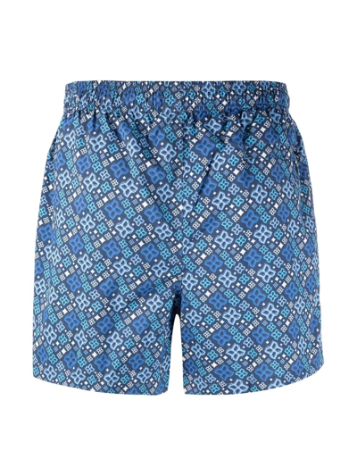 Shop Tagliatore Pattern-print Swim Shorts In Blue