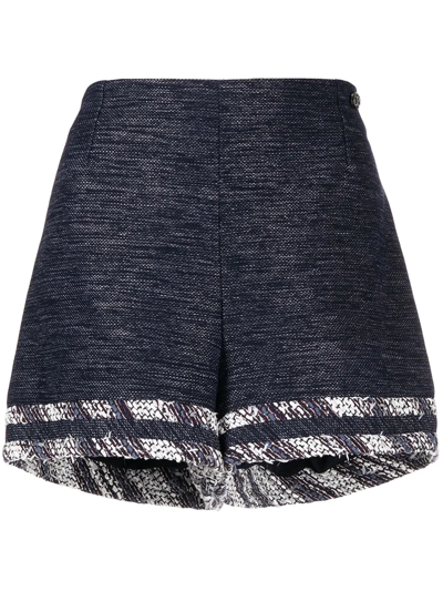 Pre-owned Chanel Tweed High-waisted Mini Shorts In Blue