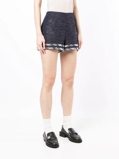 Pre-owned Chanel Tweed High-waisted Mini Shorts In Blue