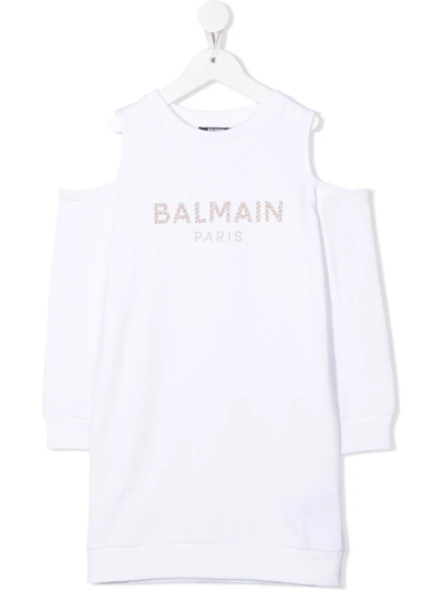 Shop Balmain Sequin-embellished Jumper Dress In White