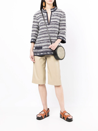 Pre-owned Chanel Striped Tweed Blouse In Blue