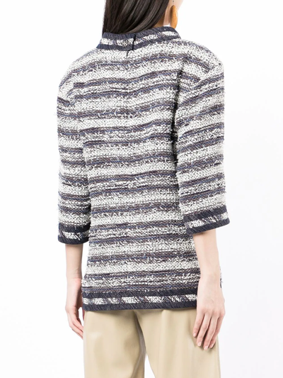 Pre-owned Chanel Striped Tweed Blouse In Blue