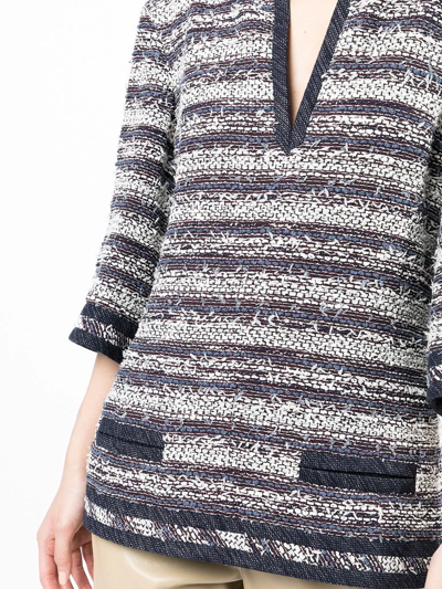 Pre-owned Chanel Striped Tweed Blouse In Blue