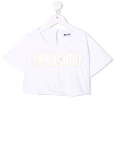 Shop Moschino Cropped Logo-print T-shirt In White