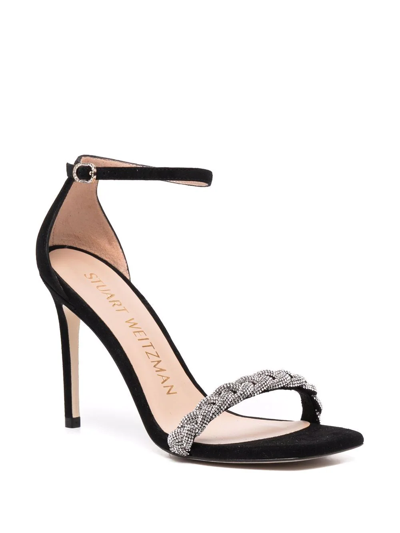 Shop Stuart Weitzman Sue 100mm Braided-strap Sandals In Black