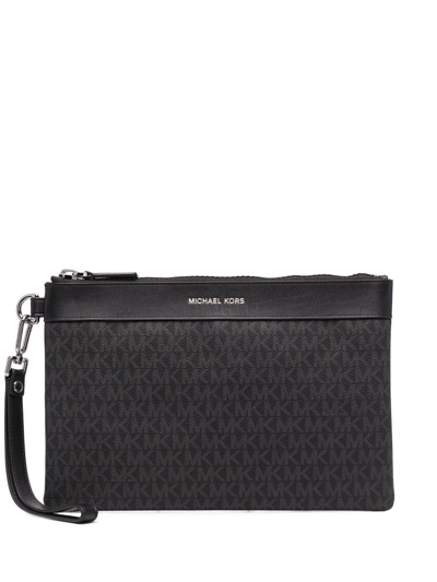 Shop Michael Kors Monogram Logo Travel Pouch In Black