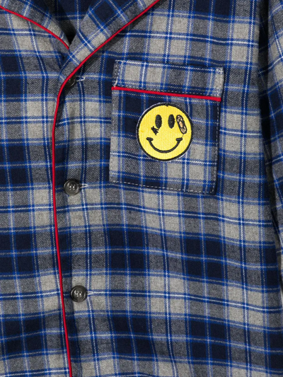 Shop Natasha Zinko Smiley-patch Checked Shirt In Blue