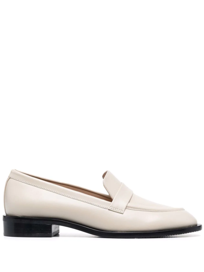 Shop Stuart Weitzman Palmer Sleek Round-toe Loafers In Neutrals