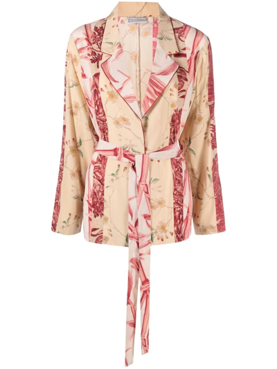 Shop Pierre-louis Mascia Robe-style Silk-blend Jacket In Neutrals