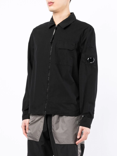 Shop C.p. Company Emerised Gabardine Zipped Shirt In Black