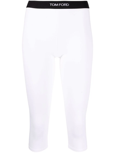 Shop Tom Ford Cropped Logo-waistband Leggings In White