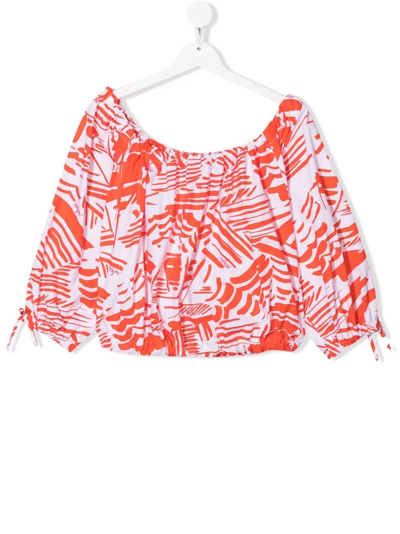 Shop Msgm Teen Abstract-print Cotton Blouse In White