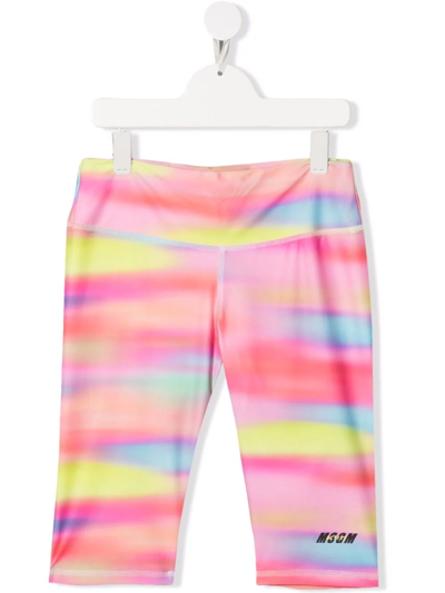 Shop Msgm Abstract-print Cycling Leggings In Pink