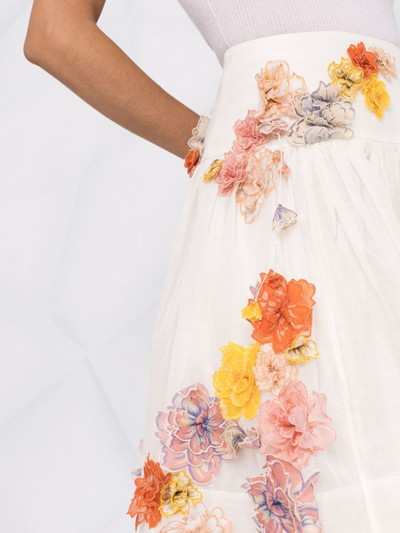 Shop Zimmermann Postcard Floral-embroidered Midi Skirt In Neutrals