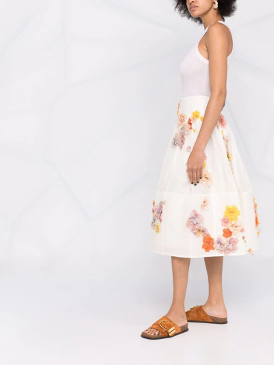 Shop Zimmermann Postcard Floral-embroidered Midi Skirt In Neutrals