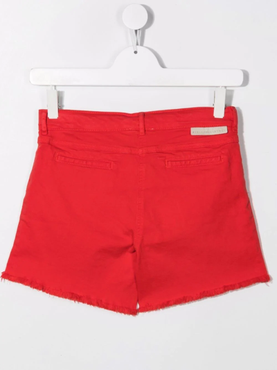 Shop Stella Mccartney Raw-cut Cotton Mini Shorts In Red