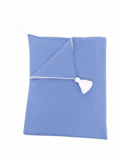 Shop Little Bear Tassel-detail Knitted Blanket In Blue