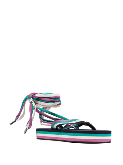 Isabel Marant Multicolor Canvas Tuoni Striped Thong Sandals In Green