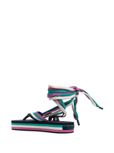 Isabel Marant Multicolor Canvas Tuoni Striped Thong Sandals In Green