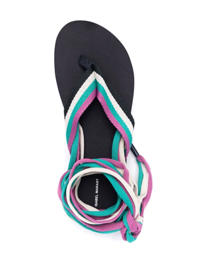 Isabel Marant Multicolor Canvas Tuoni Striped Thong Sandals In Green
