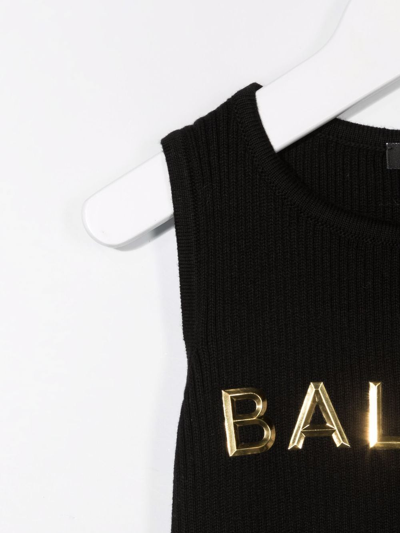 Shop Balmain Logo-print Sleeveless Dress In Black