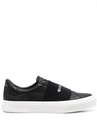 Shop Givenchy Paris Strap Leather Sneakers In Black