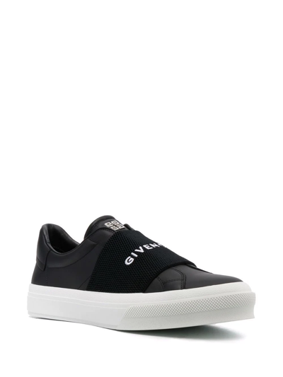 Shop Givenchy Paris Strap Leather Sneakers In Black