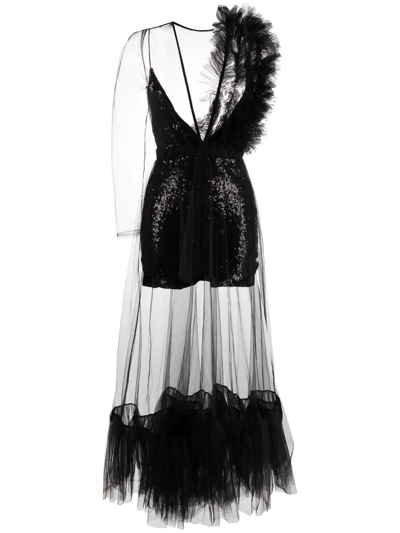 Shop Alchemy X Lia Aram Tulle Overlay Sequin Dress In Black