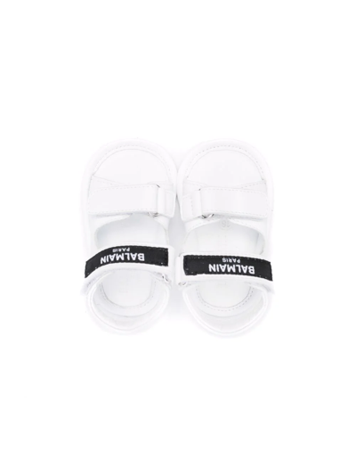 Shop Balmain Logo-detail Touch-strap Leather Sandals In White