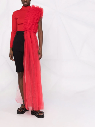Alchemy X Lia Aram Tulle Ruffle Detail Bodysuit In Red
