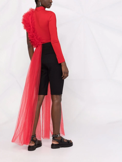 Alchemy X Lia Aram Tulle Ruffle Detail Bodysuit In Red