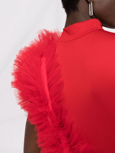 Shop Alchemy X Lia Aram Tulle Ruffle Detail Bodysuit In Red