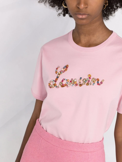 Shop Lanvin Crystal-embellished Logo Cotton T-shirt In Pink