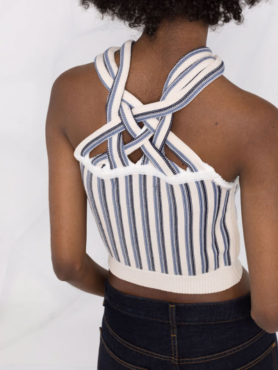 Y/project Braided-neck Knit Cropped Top In Blue | ModeSens