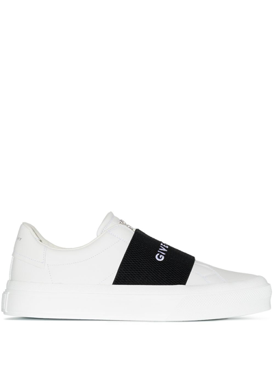 Shop Givenchy New City Elastic Leather Sneakers In White