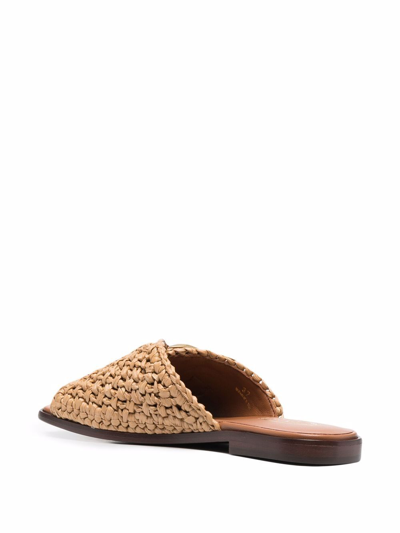 Shop Tod's Raffia Flat Sandals In Brown