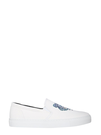 Kenzo White K-skate Tiger Slip-on Sneakers In White